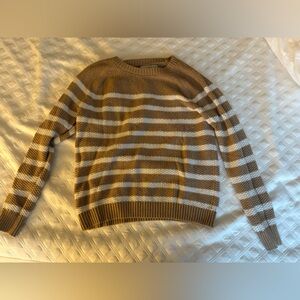 LOFT Beige and White Stripe Knit Pullover